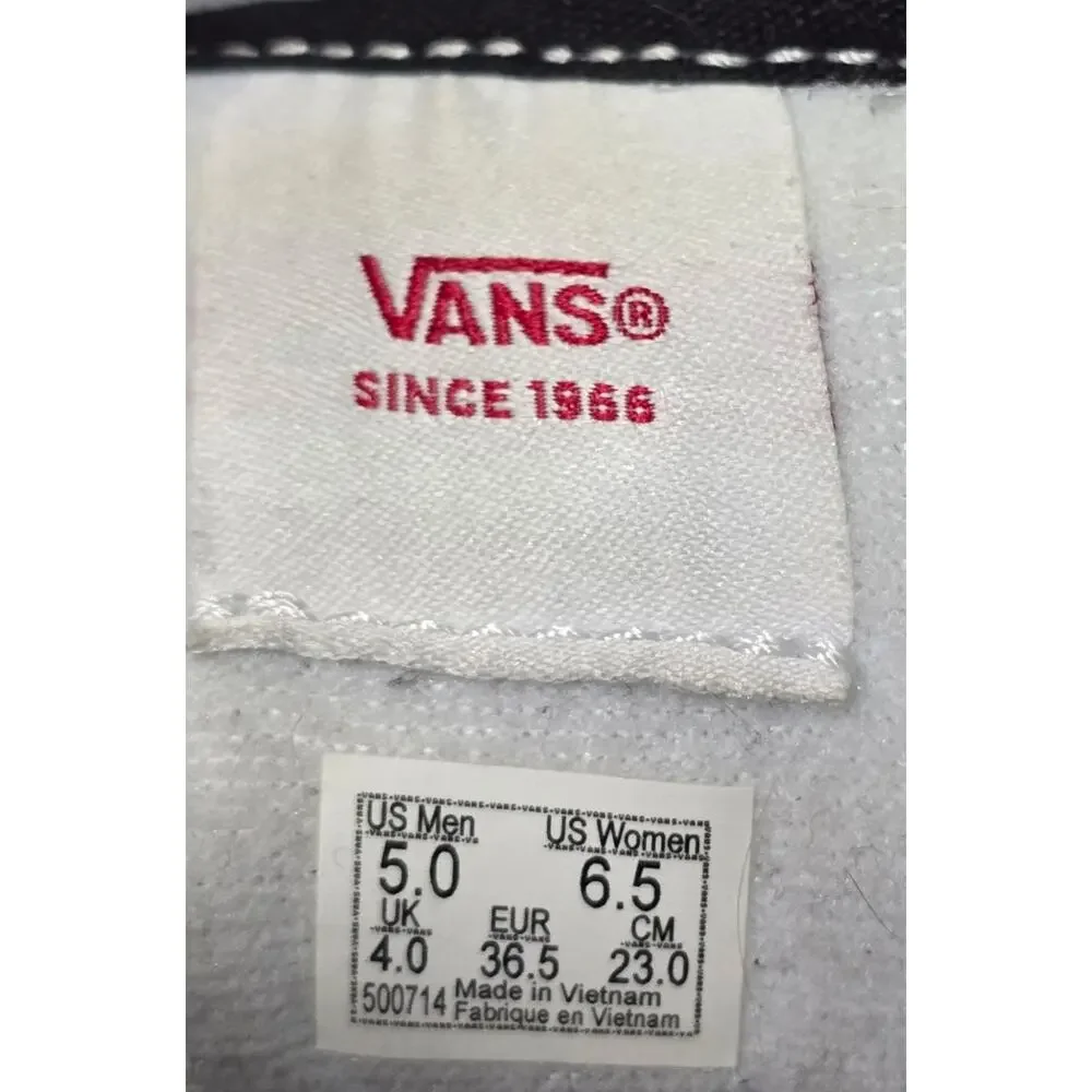 Vans Black Sneakers, White Accents, Women's Size 6.5, Men's/Kids Size 5